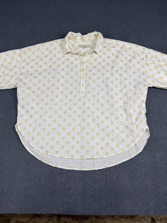 LOFT Tops - Loft White & Yellow Floral Embroidered Button-Up Top Womens Size M